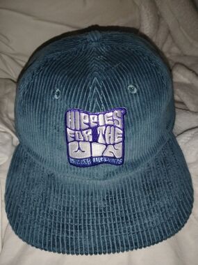 Blue Corduroy Strapback Hat with Embroidered Patch
